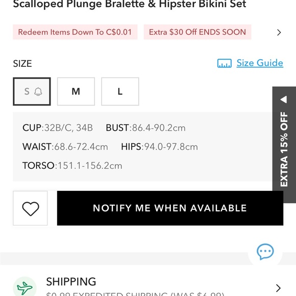 Cupshe Scalloped Plunge Bralette & Hipster Bikini Set - Picture 3 of 5